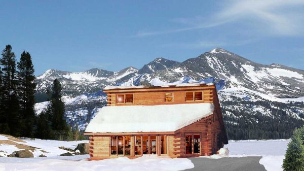 Log cabin in the winter